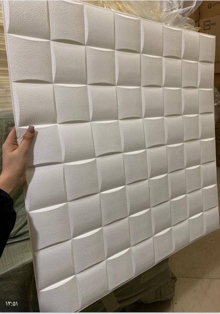 دیوارپوش فومی طرح مربع مشبک سفید